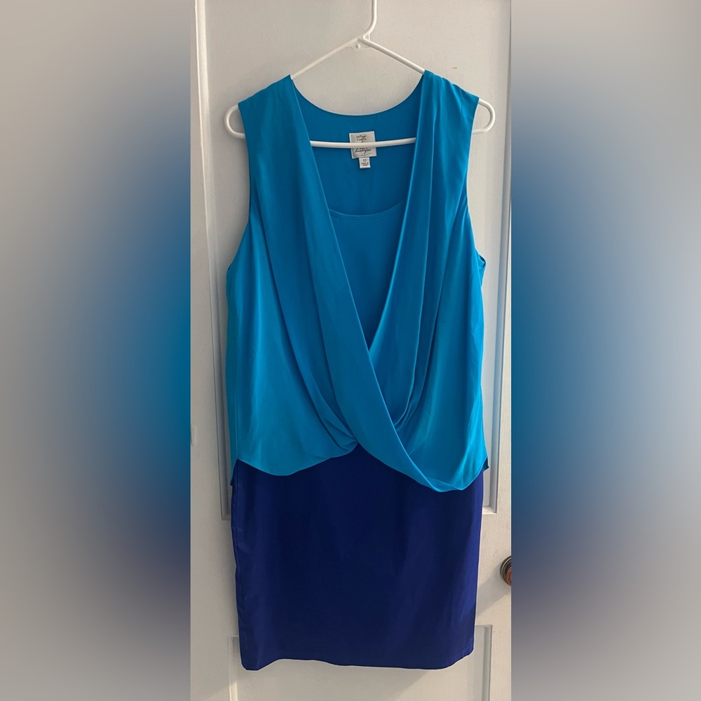 Suzi Chin Maggy Boutique Blue Silk Kaftan Dress Sleeveless Colorblock Size 12